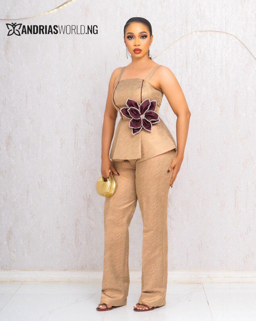 BROWN AND WINE DAMASK TROUSER SET