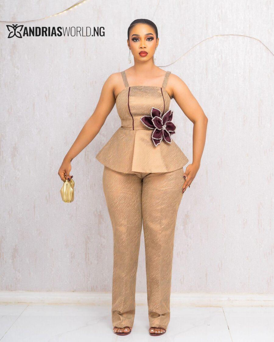 BROWN AND WINE DAMASK TROUSER SET