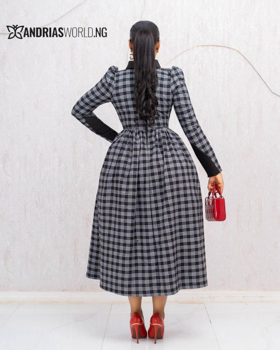 BLACK AND GREY CHECK SKATER DRESS