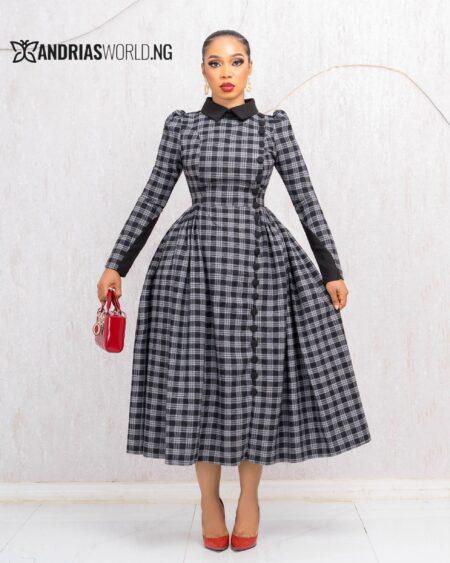BLACK AND GREY CHECK SKATER DRESS