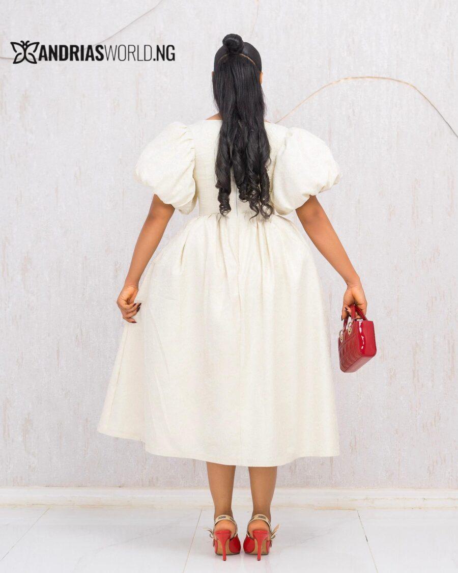 CREAM DAMASK SKATER DRESS
