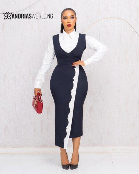 NAVYBLUE PINAFORE WITH WHITE SHIRT