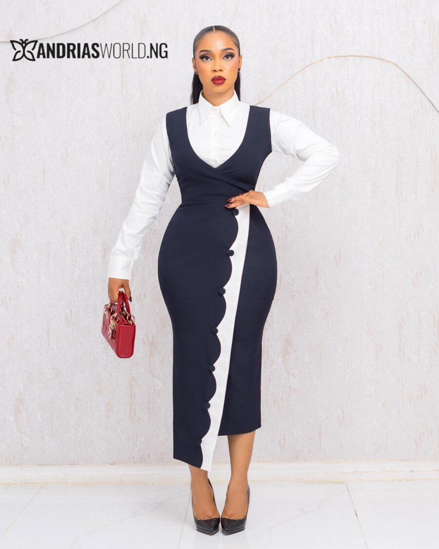 NAVYBLUE PINAFORE WITH WHITE SHIRT