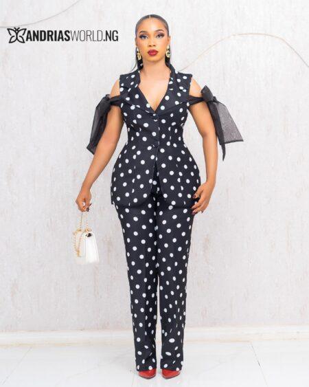BLACK AND WHITE POLKADOT TROUSER SET