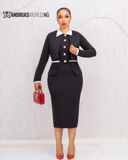 BLACK AND WHITE THREE PIECE SKIRT SUIT