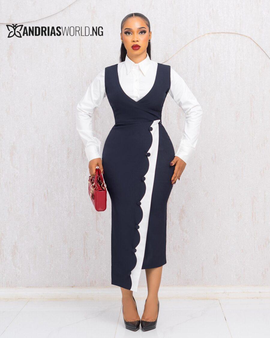 NAVYBLUE PINAFORE WITH WHITE SHIRT