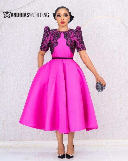 PINK SKATER DRESS WITH CHANTILLY LACE