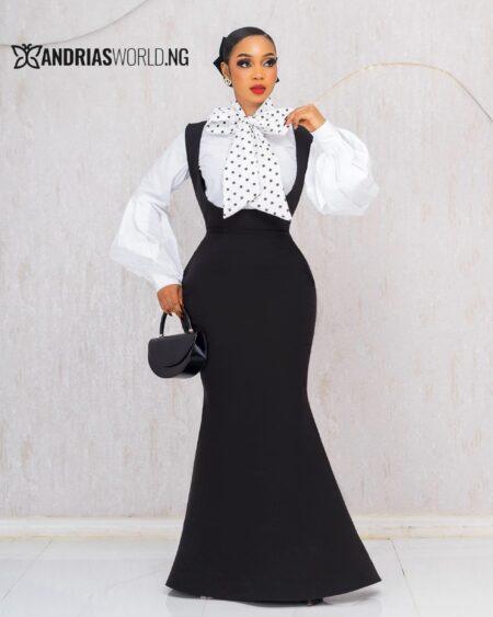 TWO PIECE BLACK MAXI DRESS WITH WHITE SHIRT