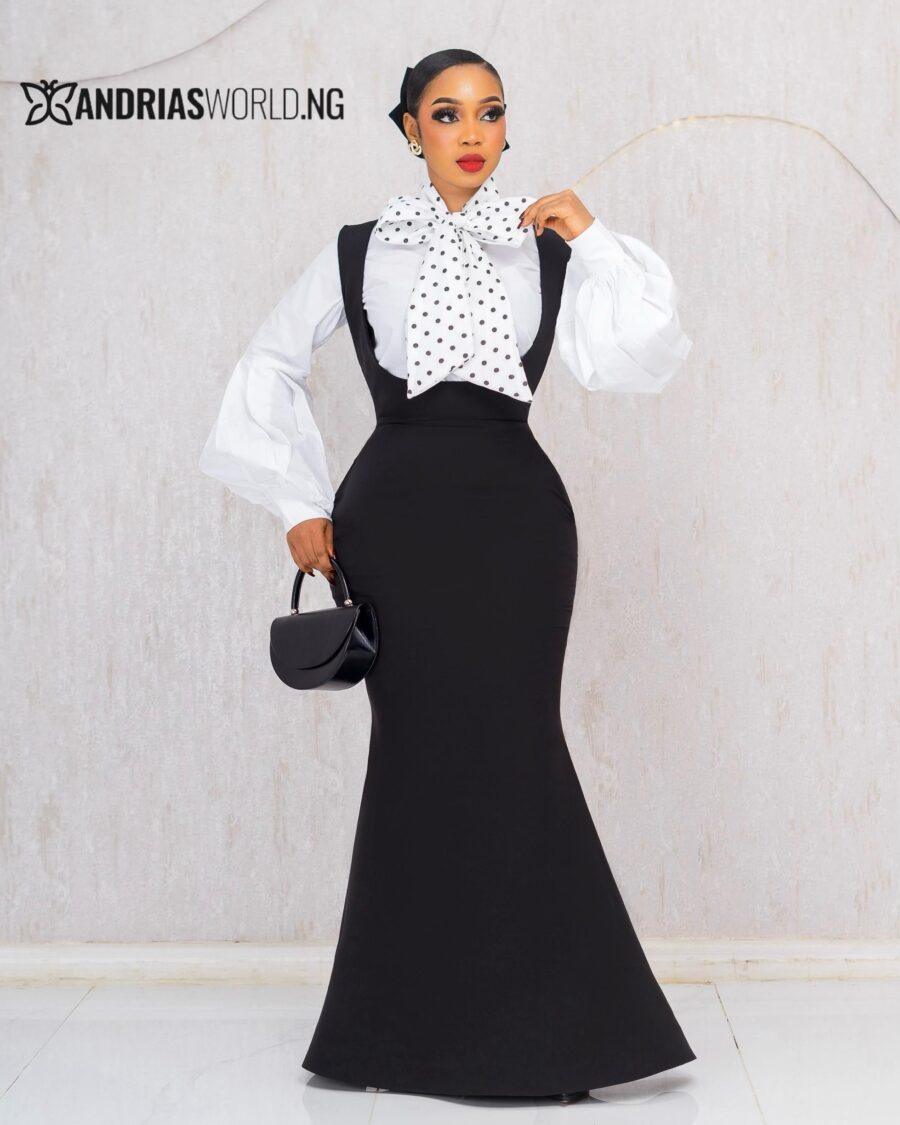 TWO PIECE BLACK MAXI DRESS WITH WHITE SHIRT