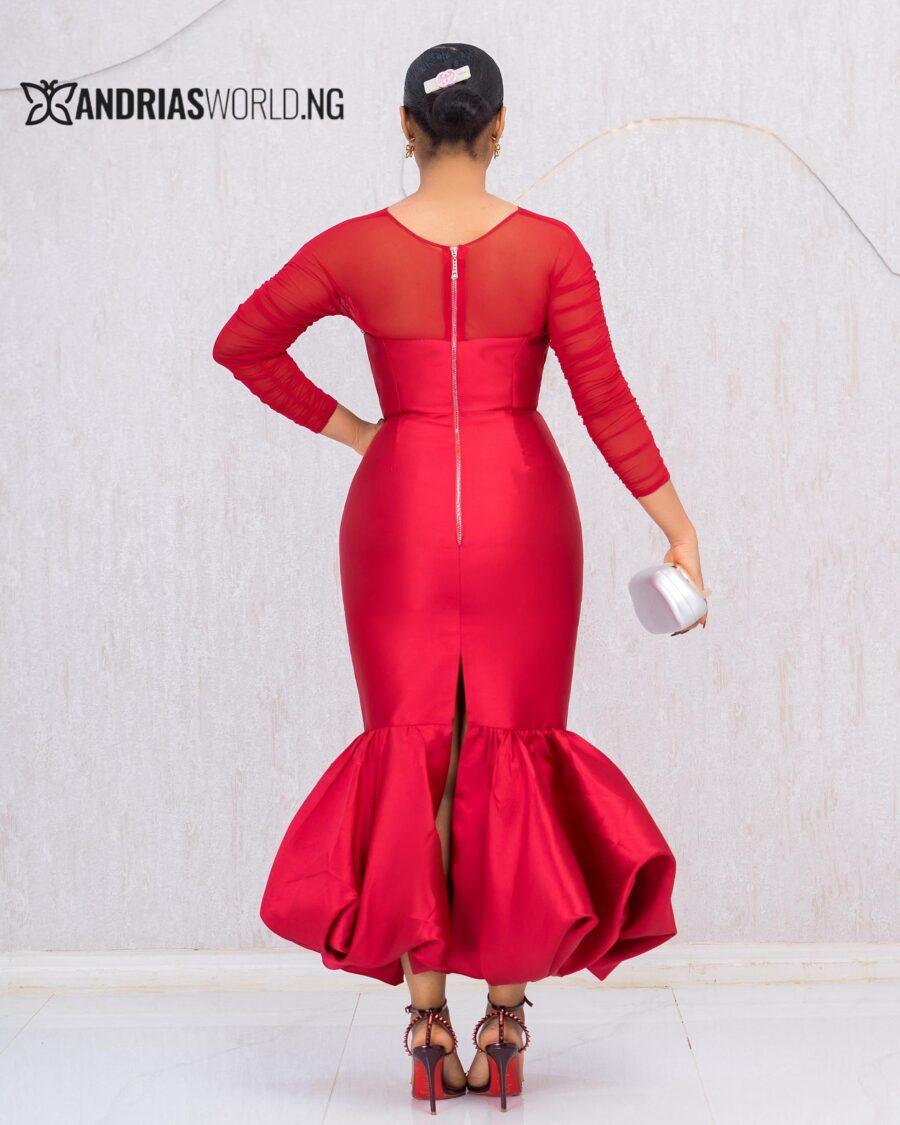 RED STUDDED FISH TAIL DRESS