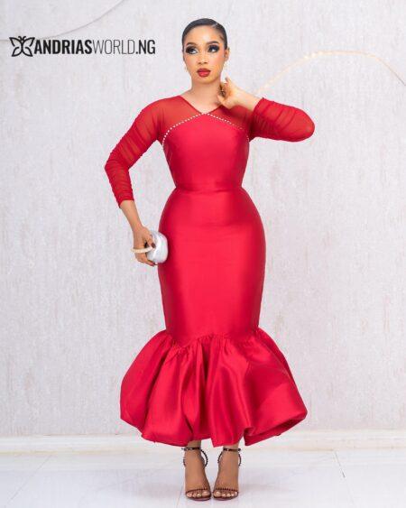 RED STUDDED FISH TAIL DRESS