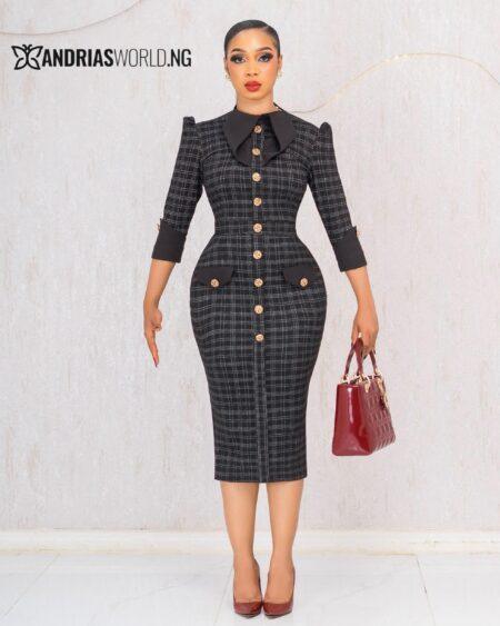 BLACK CHECK MIDI BUTTON DRESS