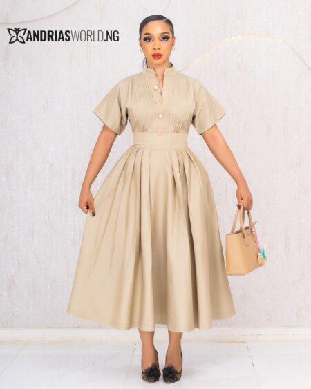 CREAM LINEN DRESS WITH BISCUIT BUTTON