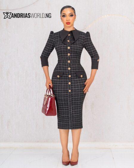 BLACK CHECK MIDI BUTTON DRESS