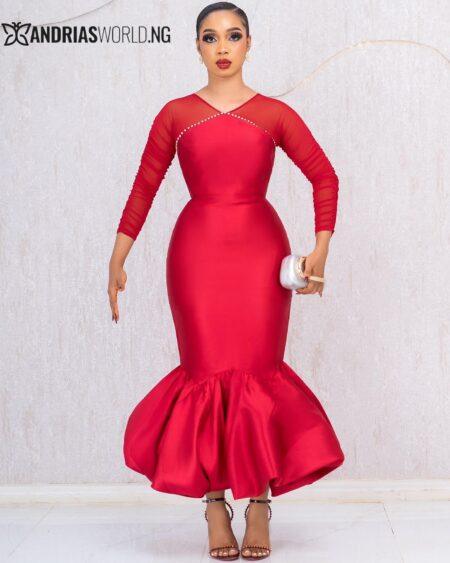 RED STUDDED FISH TAIL DRESS