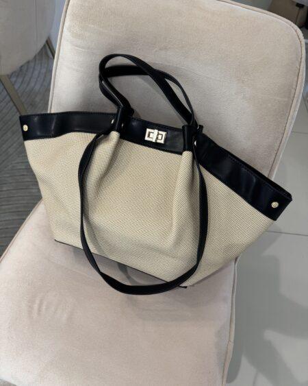 CREAM AND BLACK HAND BAG