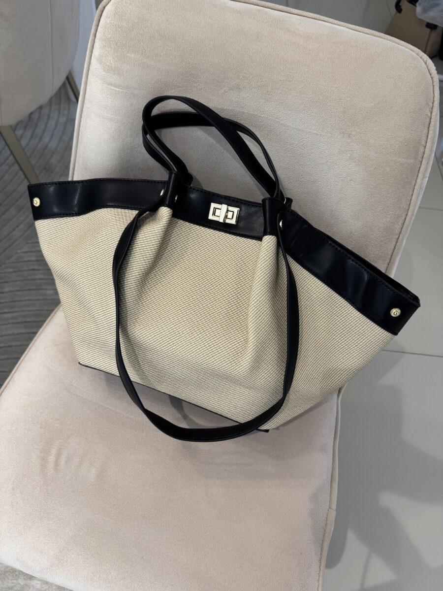 CREAM AND BLACK HAND BAG