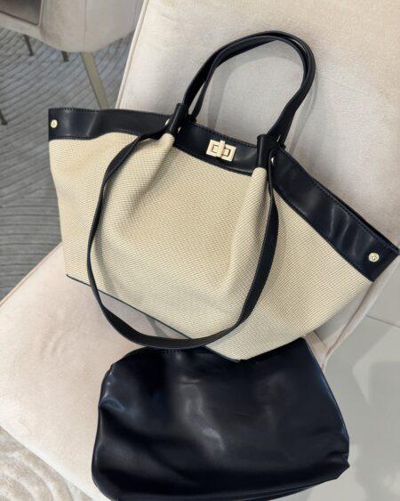 CREAM AND BLACK HAND BAG