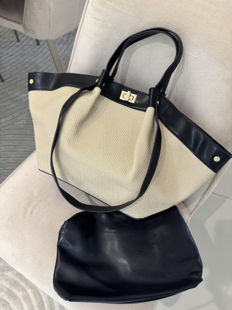 CREAM AND BLACK HAND BAG