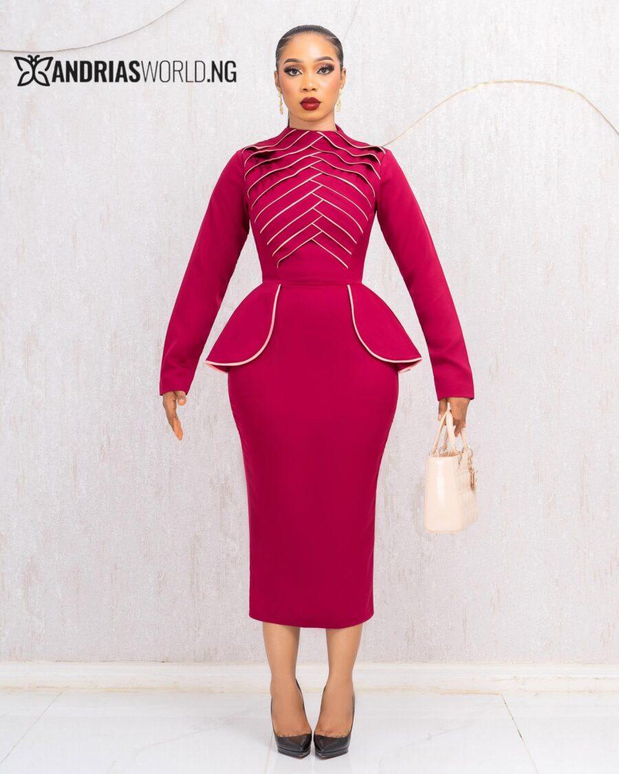WINE LONG SLEEVES MIDI DRESS