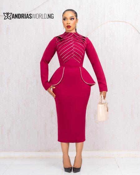 WINE LONG SLEEVES MIDI DRESS