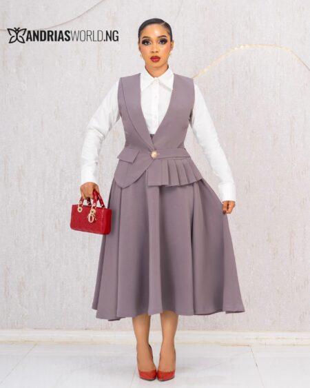 GREY THREE PIECE SKIRT SET WITH WHITE SHIRT