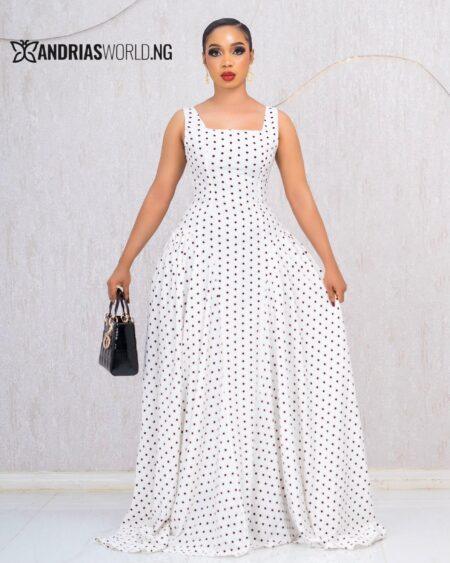 WHITE POLKADOT MAXI SLEEVELESS DRESS