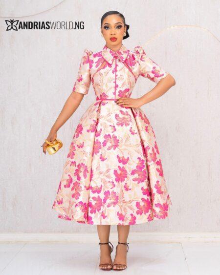 PINK FLORAL DAMASK SKATER DRESS