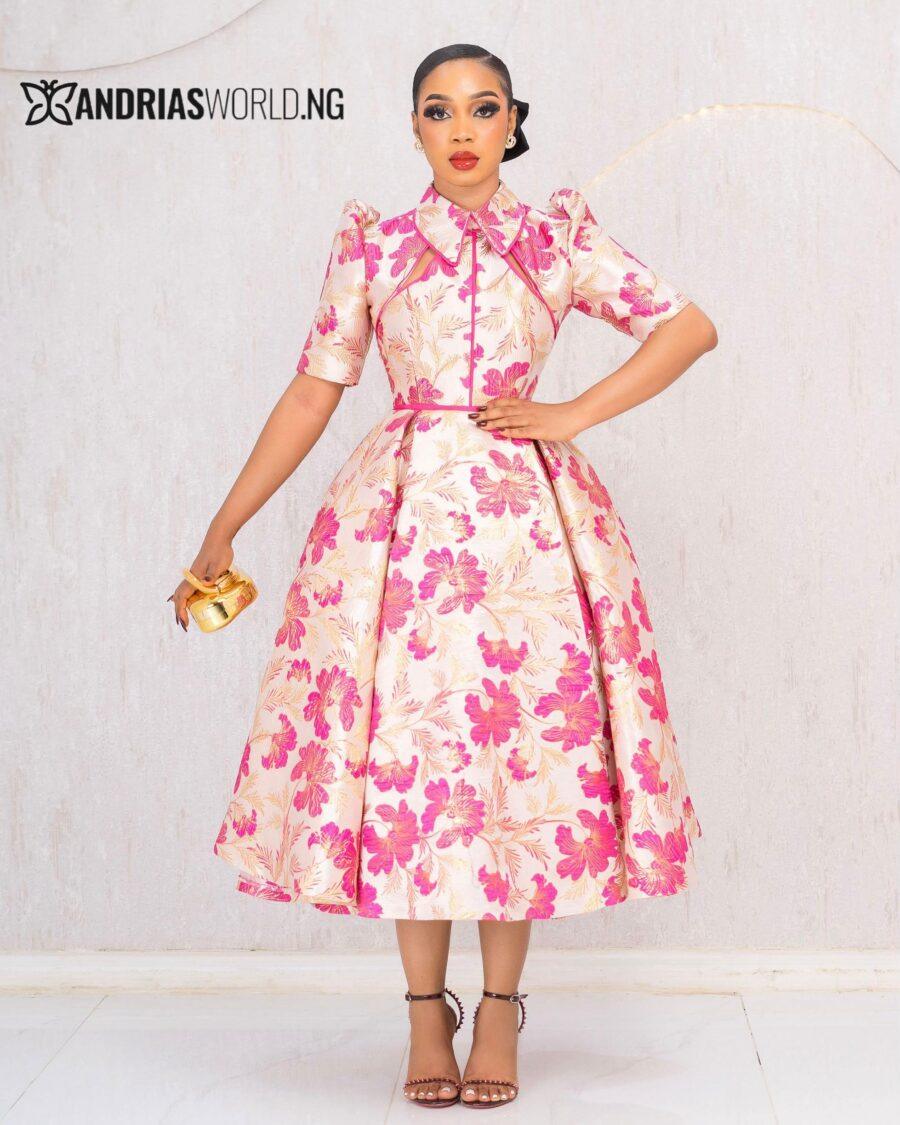 PINK FLORAL DAMASK SKATER DRESS
