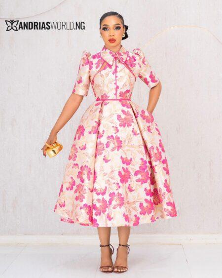 PINK FLORAL DAMASK SKATER DRESS