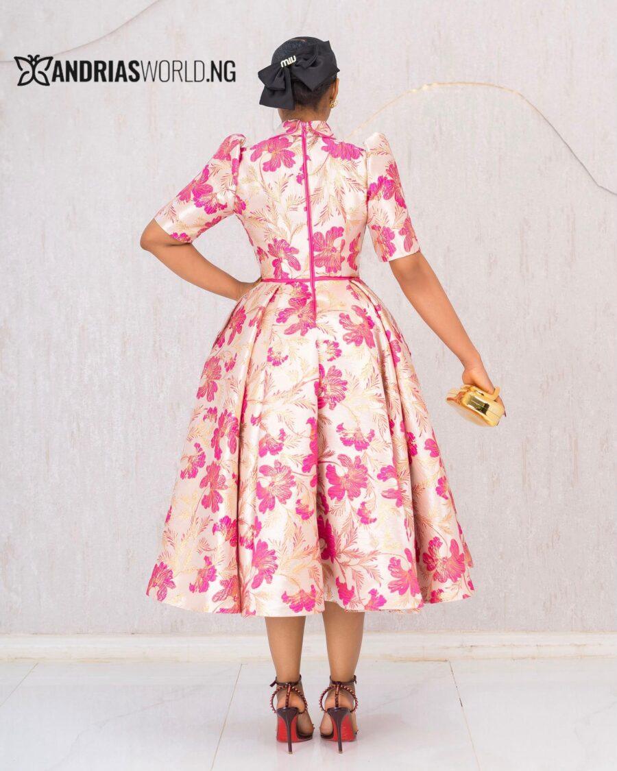 PINK FLORAL DAMASK SKATER DRESS