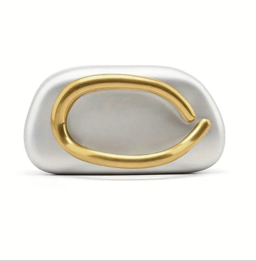 SILVER CLUTCH WITH DETACHABLE CHAIN STRAP