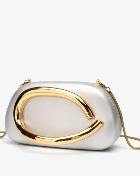 SILVER CLUTCH WITH DETACHABLE CHAIN STRAP