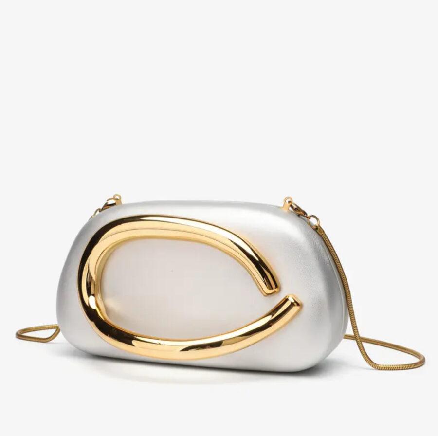 SILVER CLUTCH WITH DETACHABLE CHAIN STRAP