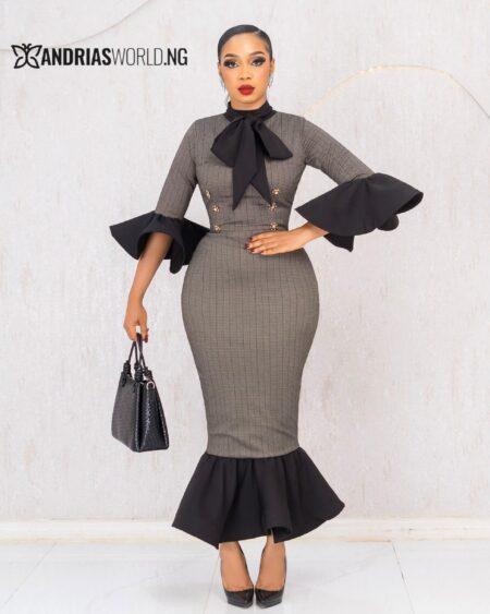 BLACK AND BROWN FISHTAIL DRESS