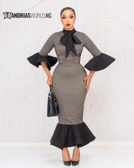 BLACK AND BROWN FISHTAIL DRESS