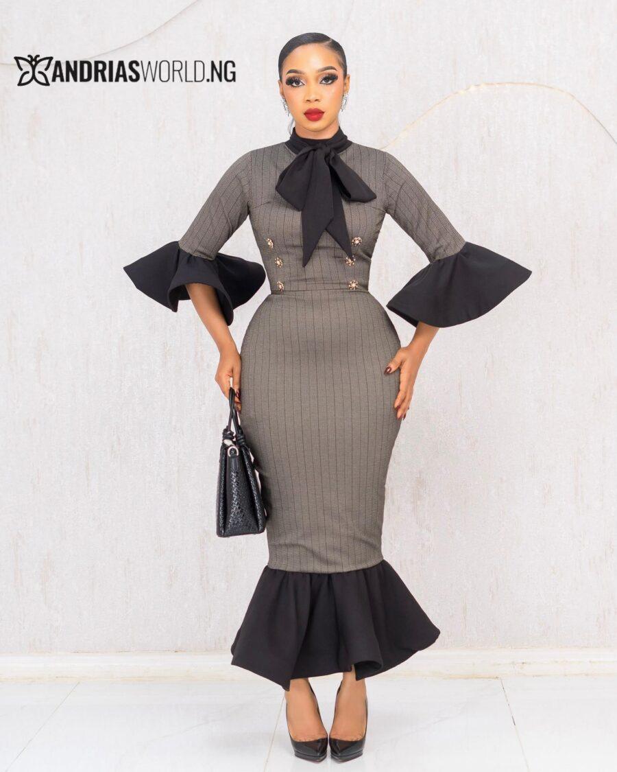 BLACK AND BROWN FISHTAIL DRESS