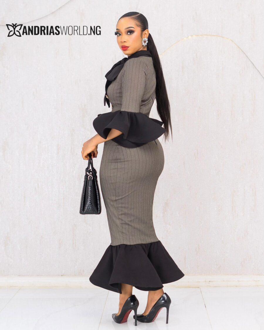 BLACK AND BROWN FISHTAIL DRESS