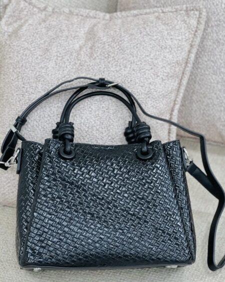 BLACK WOOVEN LEATHER BAG