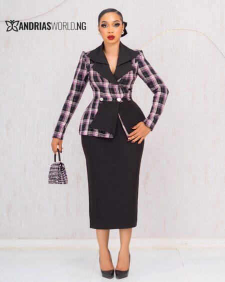 PURPLE CHECK BLAZER AND SKIRT SET