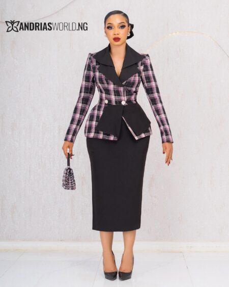 PURPLE CHECK BLAZER AND SKIRT SET