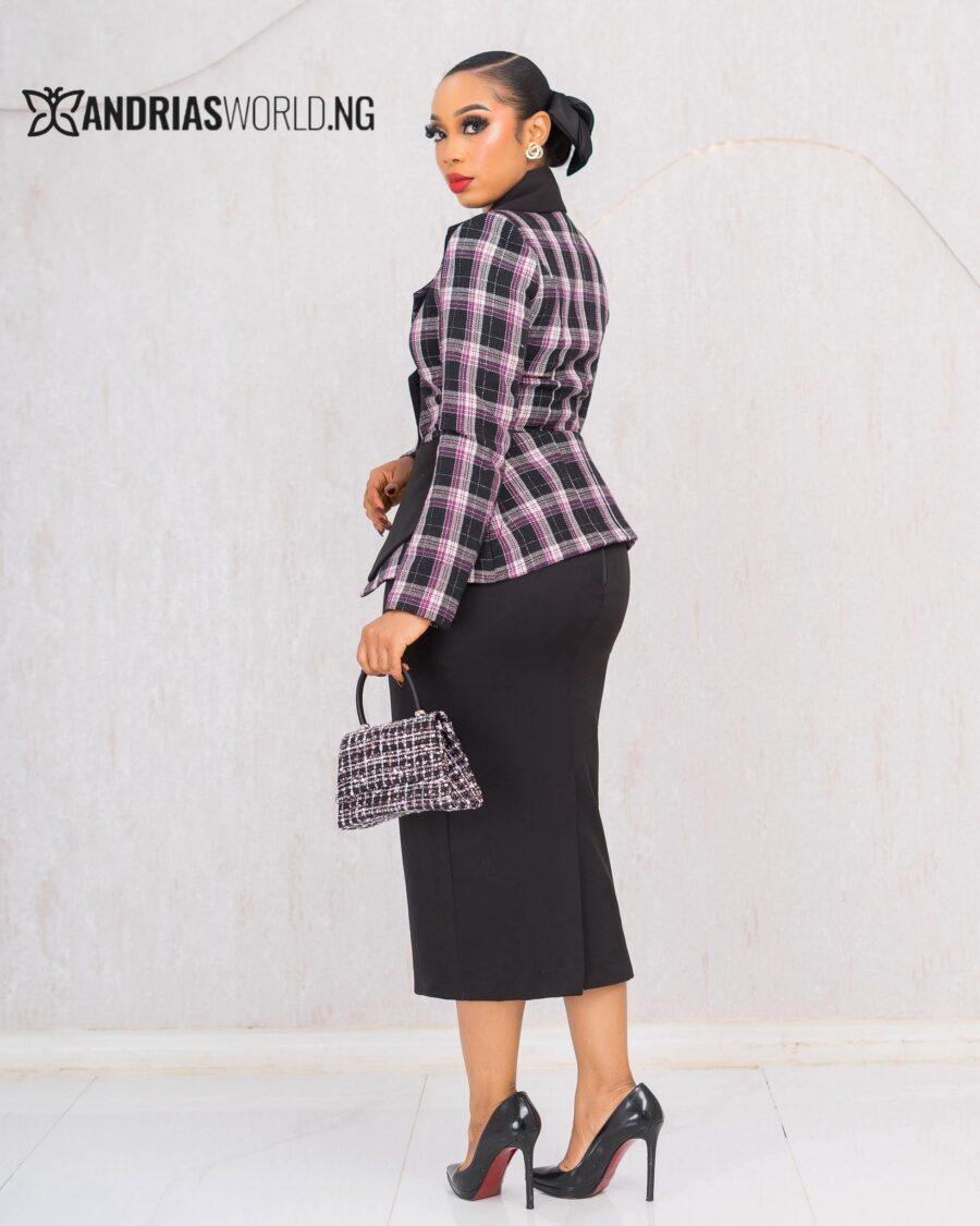 PURPLE CHECK BLAZER AND SKIRT SET