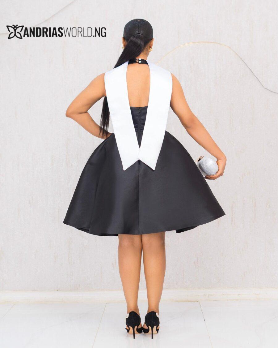 BLACK AND WHITE MIKADO DRESS