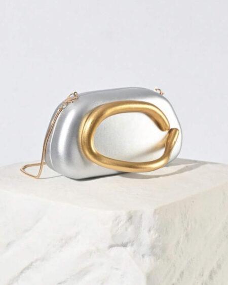 SILVER AND GOLD PURSE WITH DETACHABLE STRAP