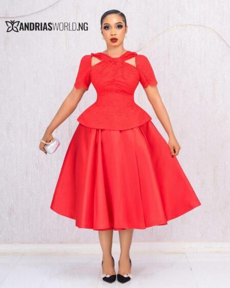 RED MIKADO SKIRT WITH LACE TOP