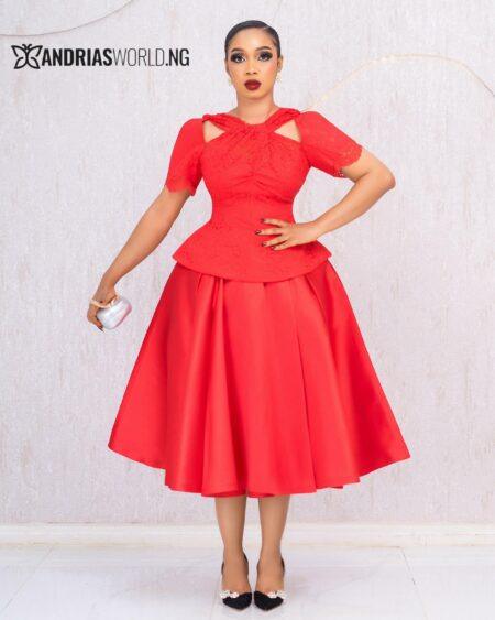 RED MIKADO SKIRT WITH LACE TOP