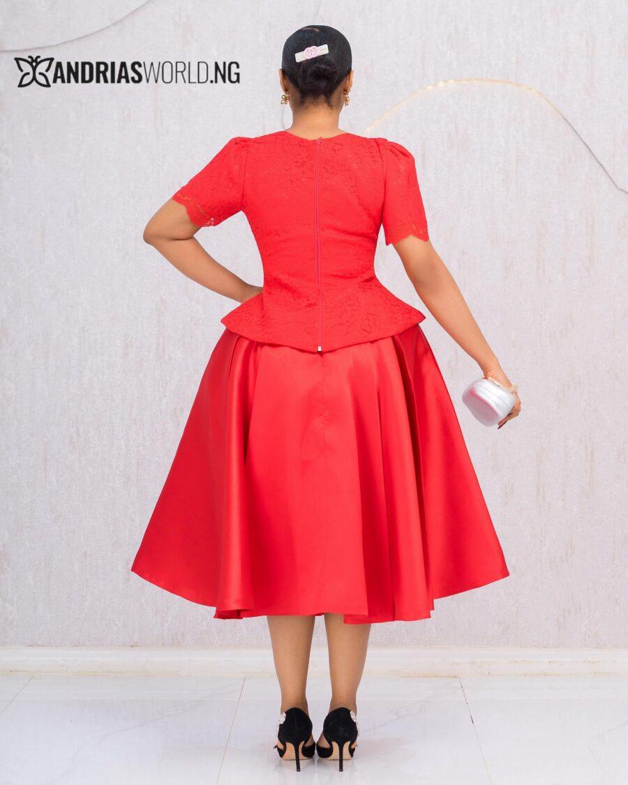 RED MIKADO SKIRT WITH LACE TOP