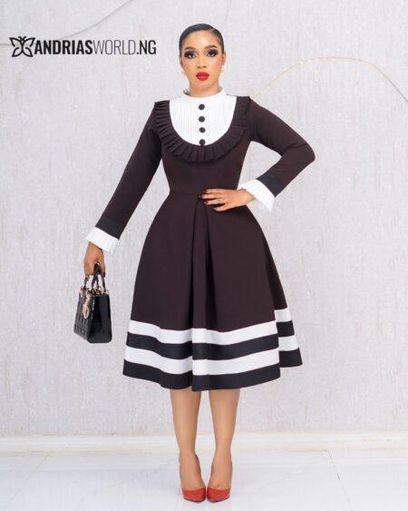 BROWN AND WHITE FLARE DRESS