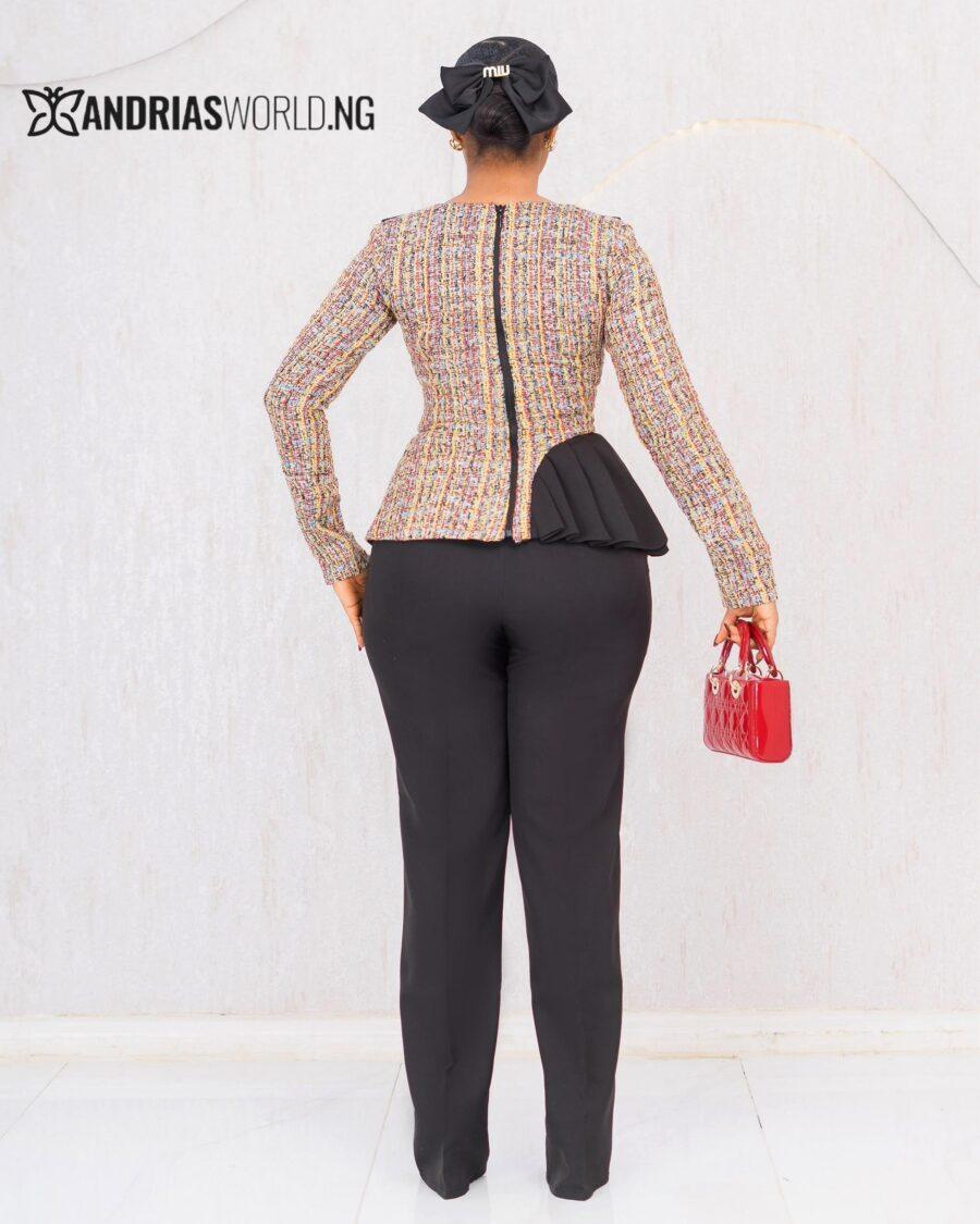 BLACK MULTICOLOR TWEED TROUSER SET