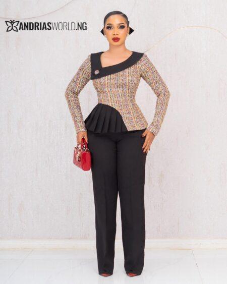 BLACK MULTICOLOR TWEED TROUSER SET
